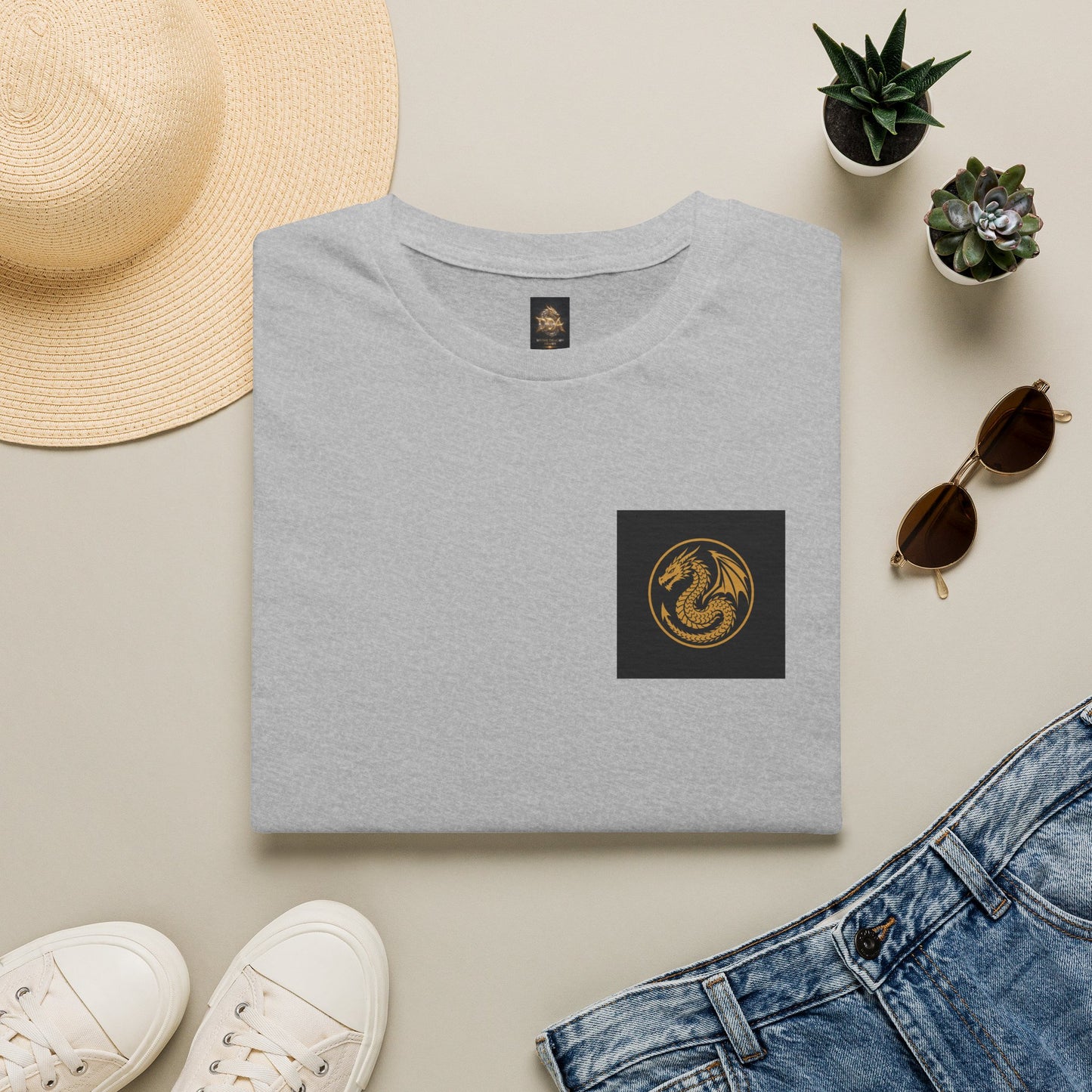 A # 1 Selling Divine Dragon Armor Pocket T-Shirt — Vintage Gold Emblem Tee