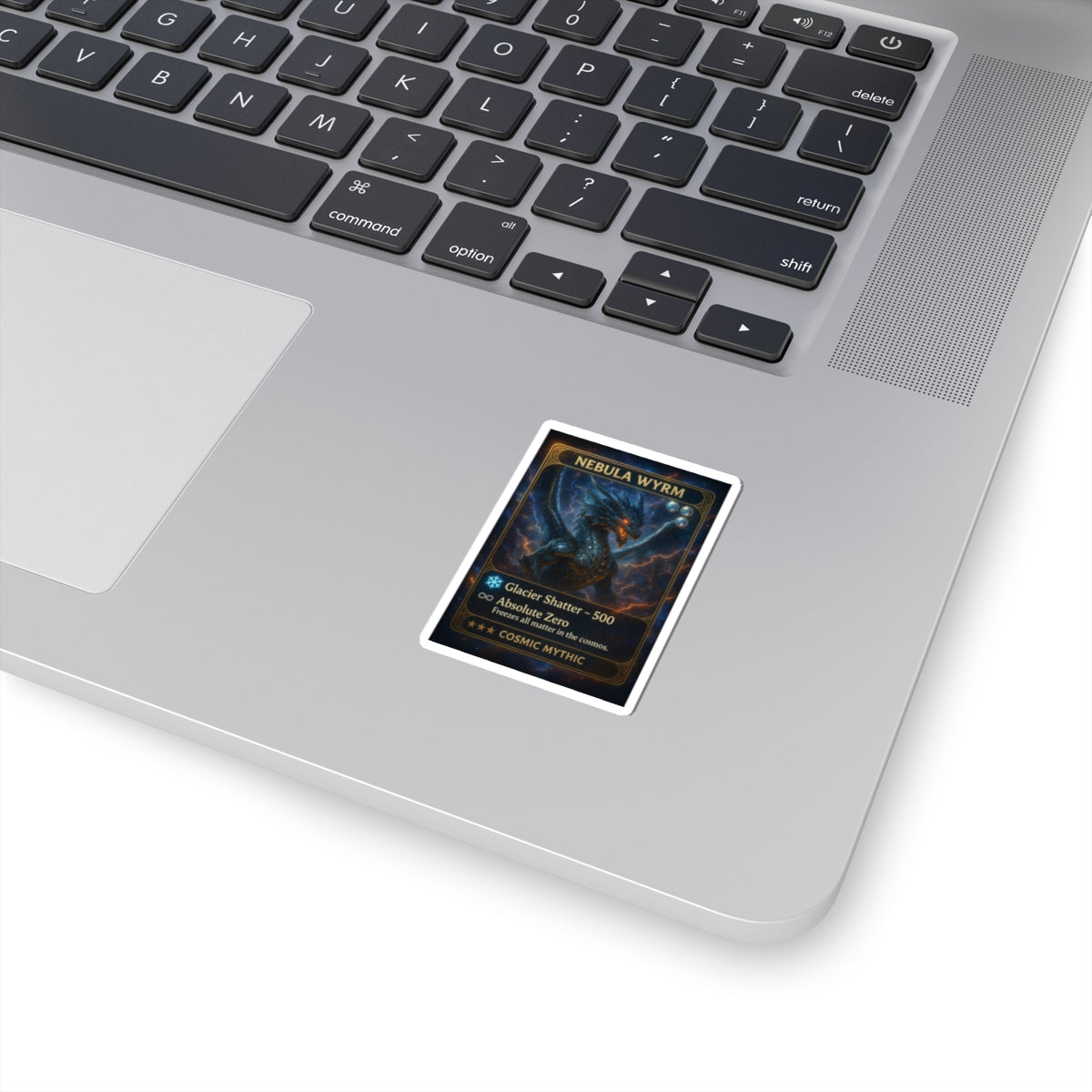 A Nebula Wyrm Trading Card Sticker – Cosmic Dragon Game Art Kiss-Cut Sticker