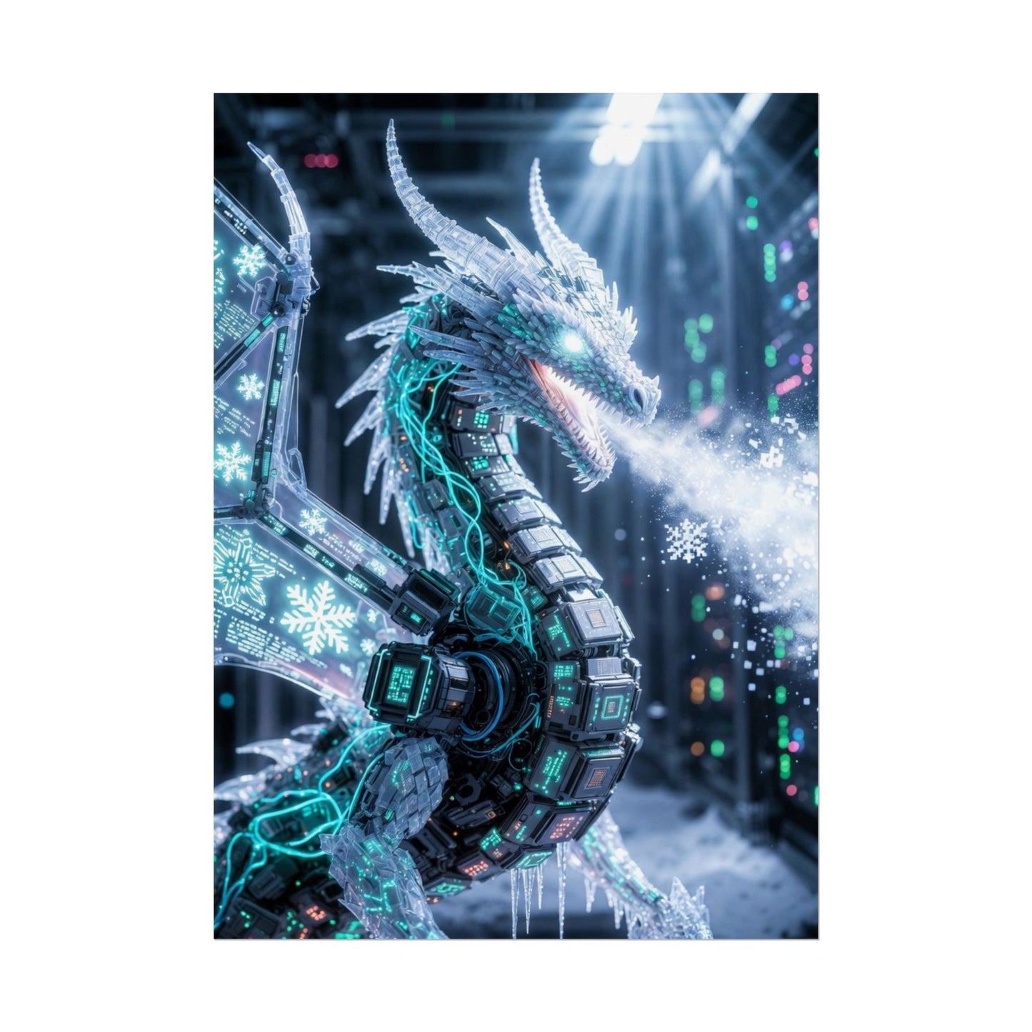 Rolled Poster — Cyber Ice Dragon Fantasy Art Print