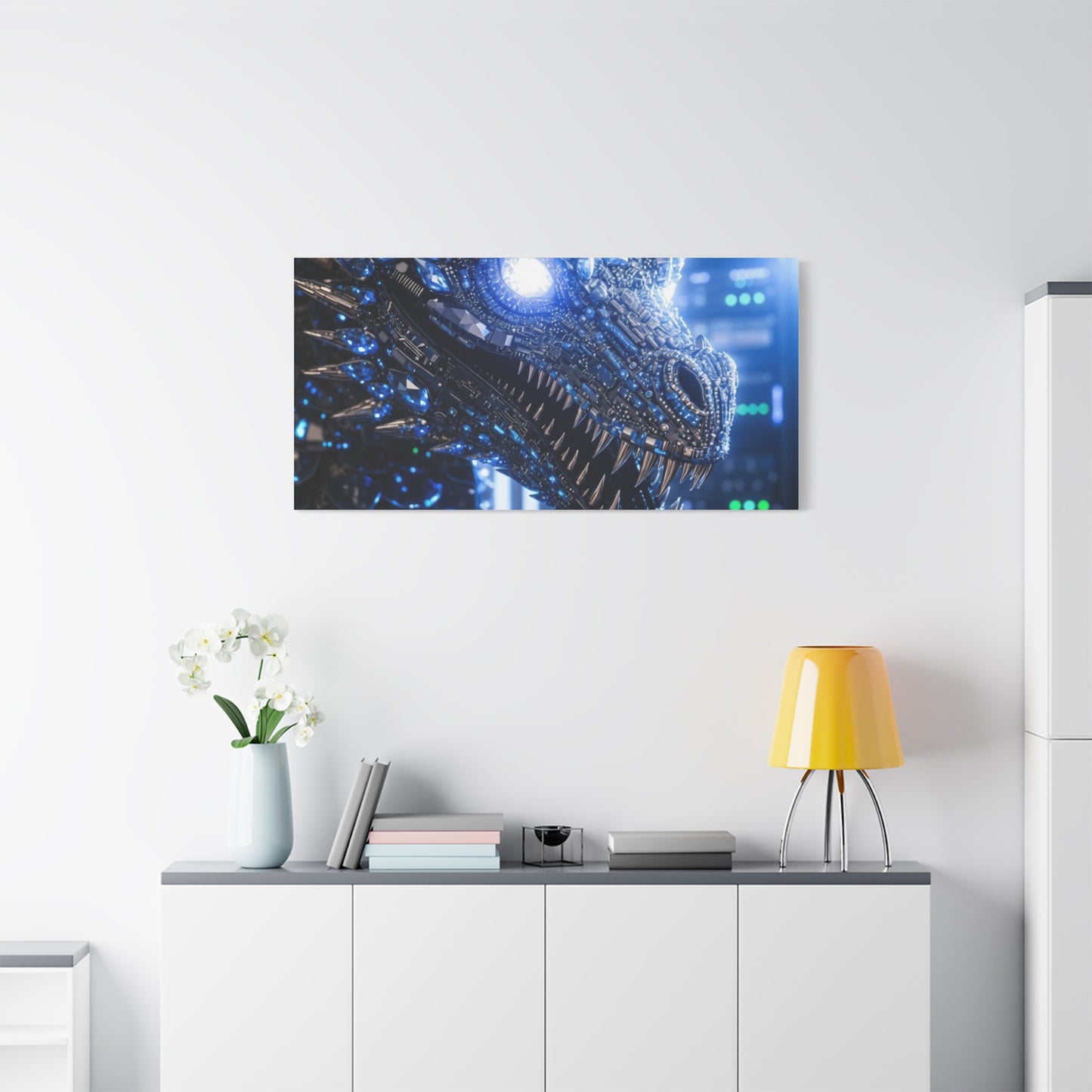 Cyber Dragon Canvas Print — Futuristic Metallic Dragon Wall Art