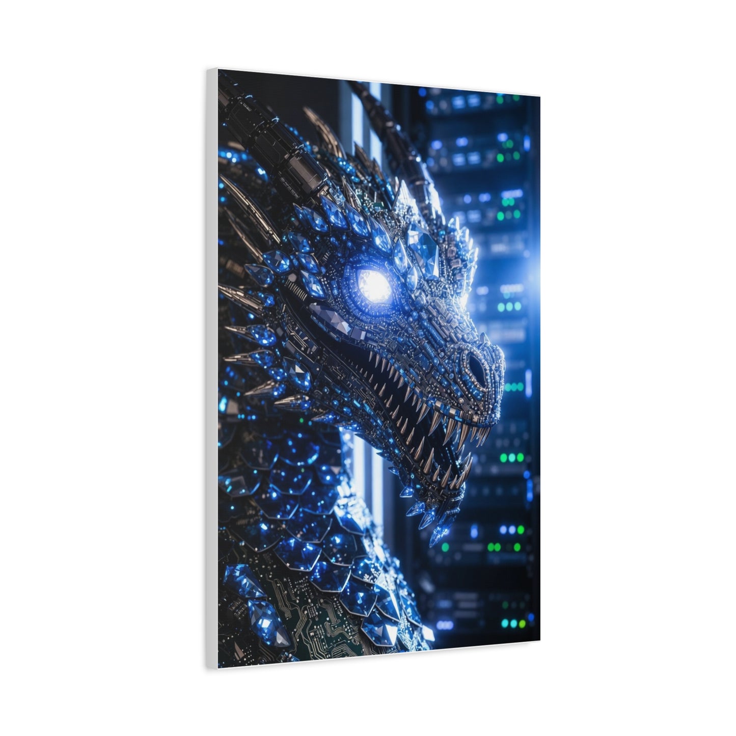 Cyber Dragon Canvas Print — Futuristic Metallic Dragon Wall Art