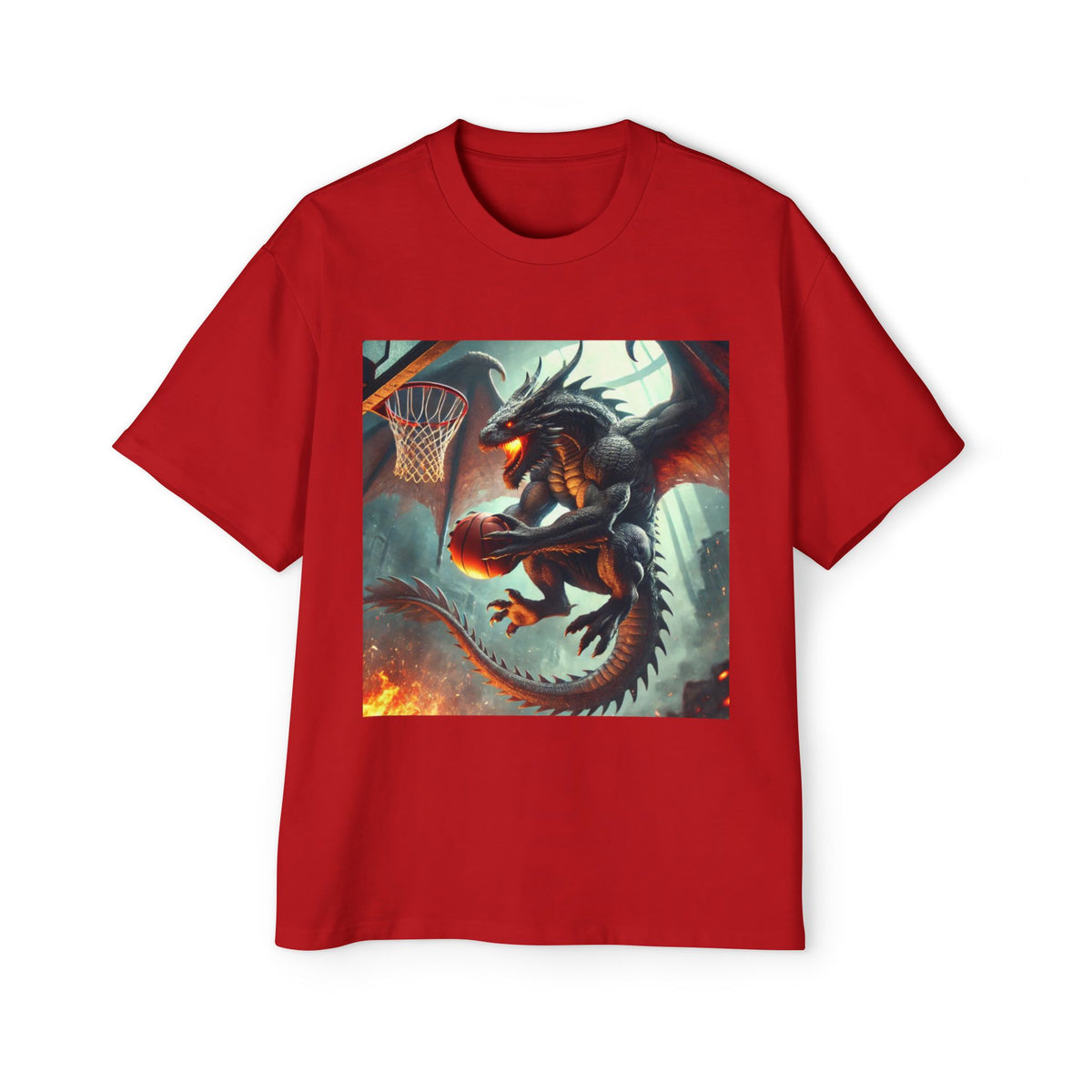 A Men's Fantasy Dragon Basketball Tee - Oversized Graphic Shirt, Streetwear Style, Casual Outfit, Gift for Him, Unique Art Tee