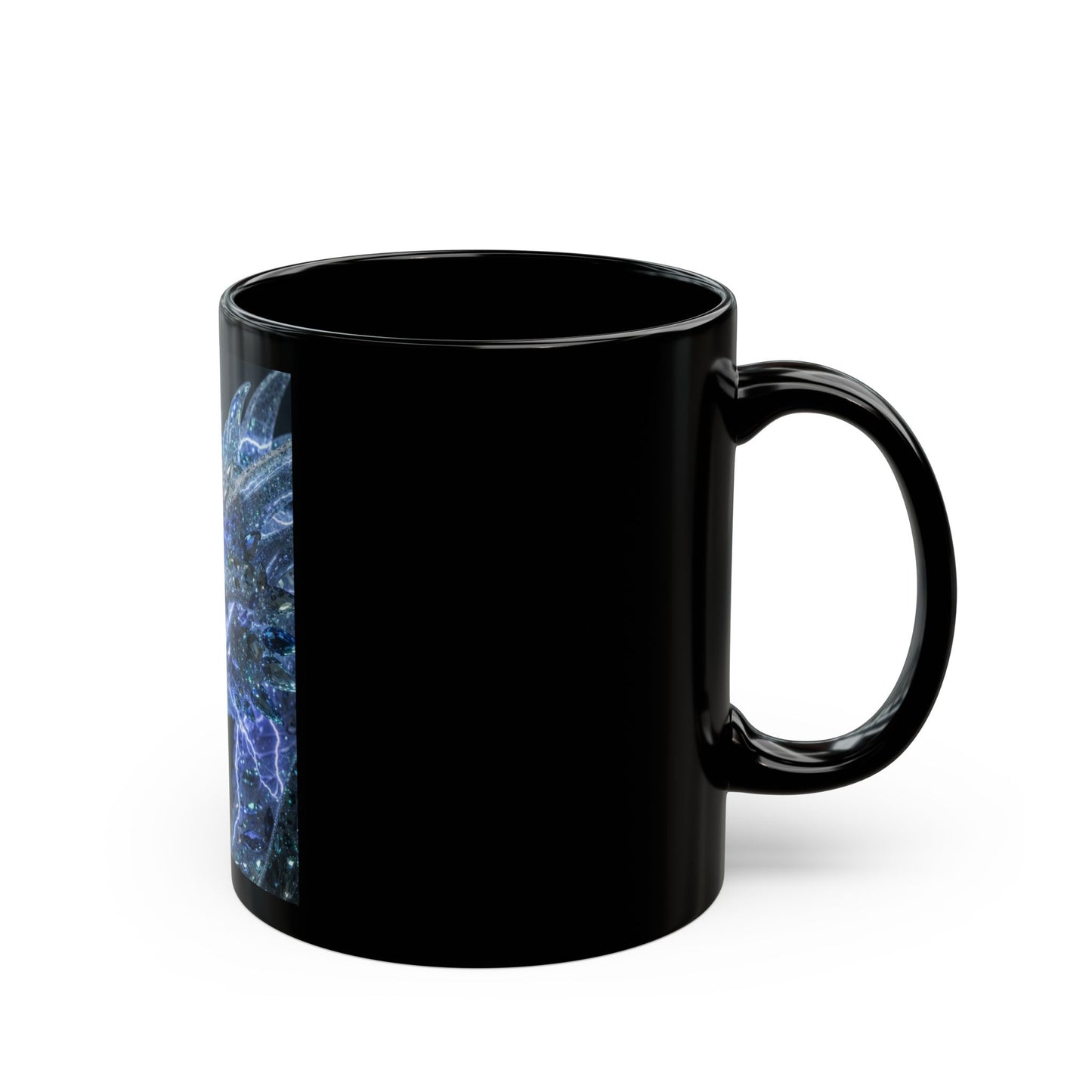 Storm Dragon Black Mug — Electric Blue Fantasy Dragon Coffee Cup (11oz/15oz)