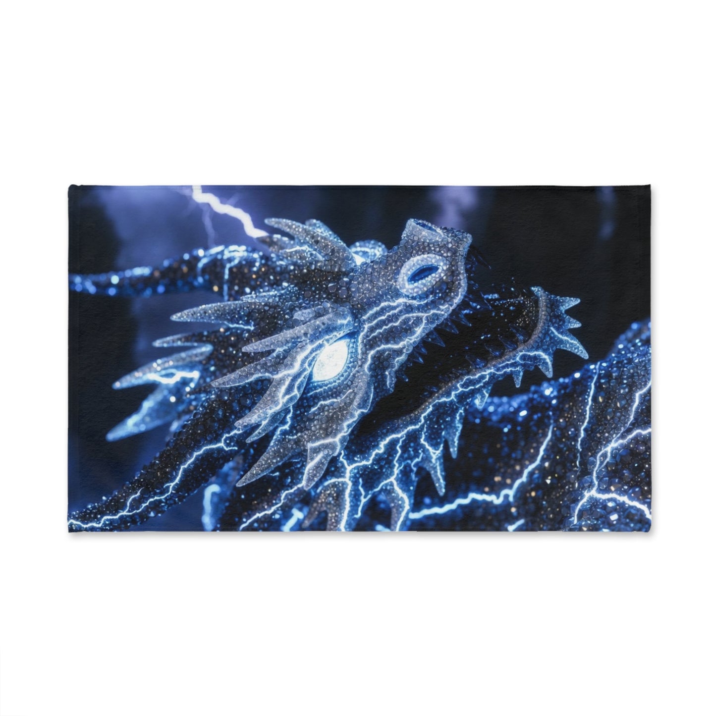 Electric Blue Dragon Hand Towel — Lightning Fantasy Bathroom & Kitchen Decor