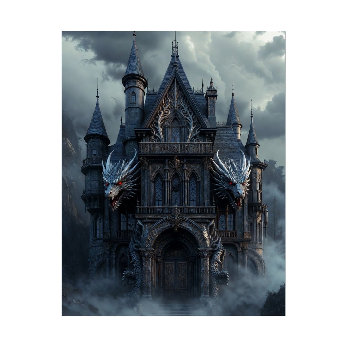 Gothic Dragon Castle Rolled Poster — Dark Fantasy Wall Art
