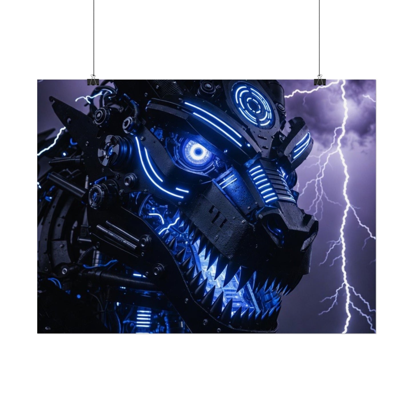 CyberDragon Storm Poster — Futuristic Mech Wolf Art Print (Rolled Poster)