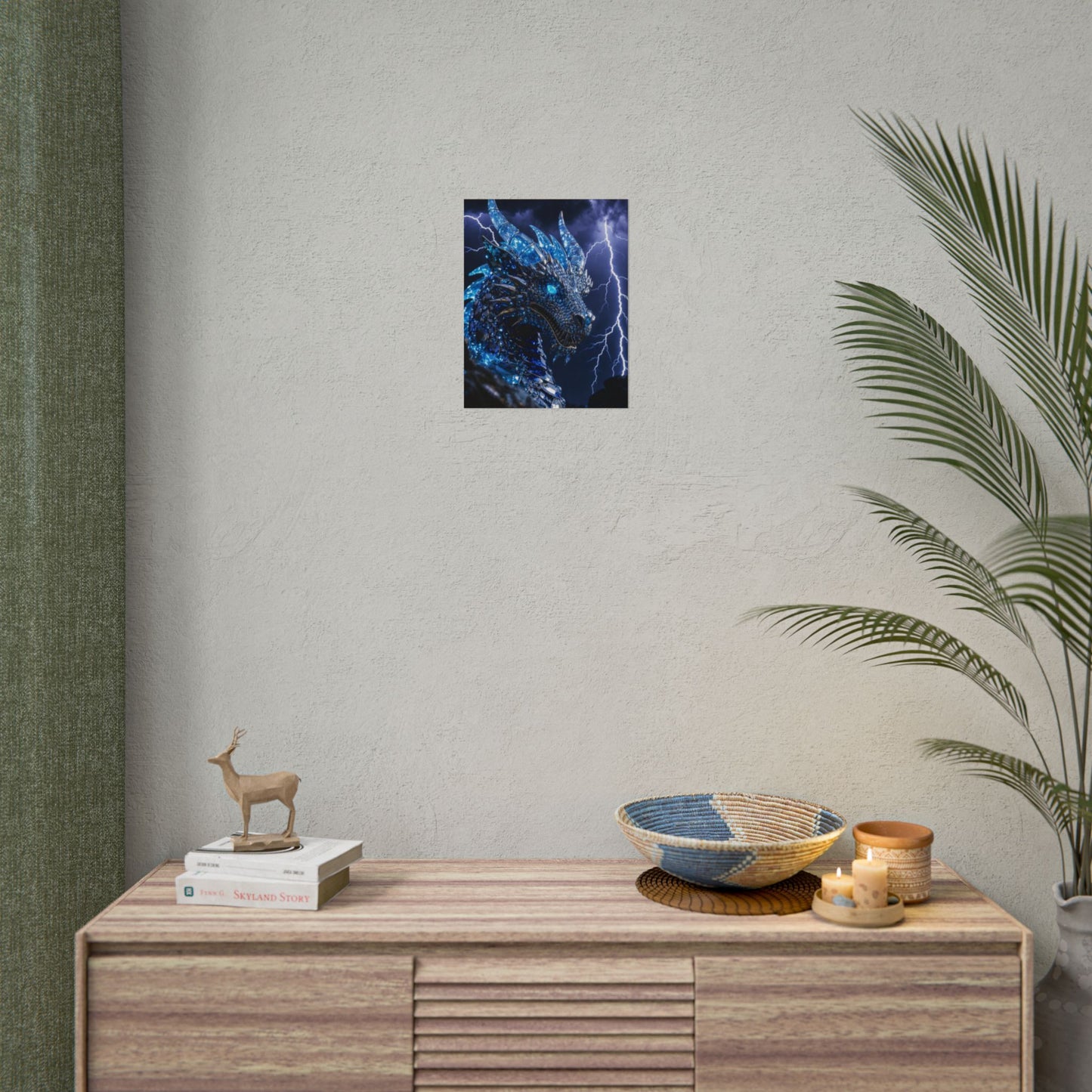 Blue Lightning Dragon Poster — Fantasy Wall Art Rolled Poster