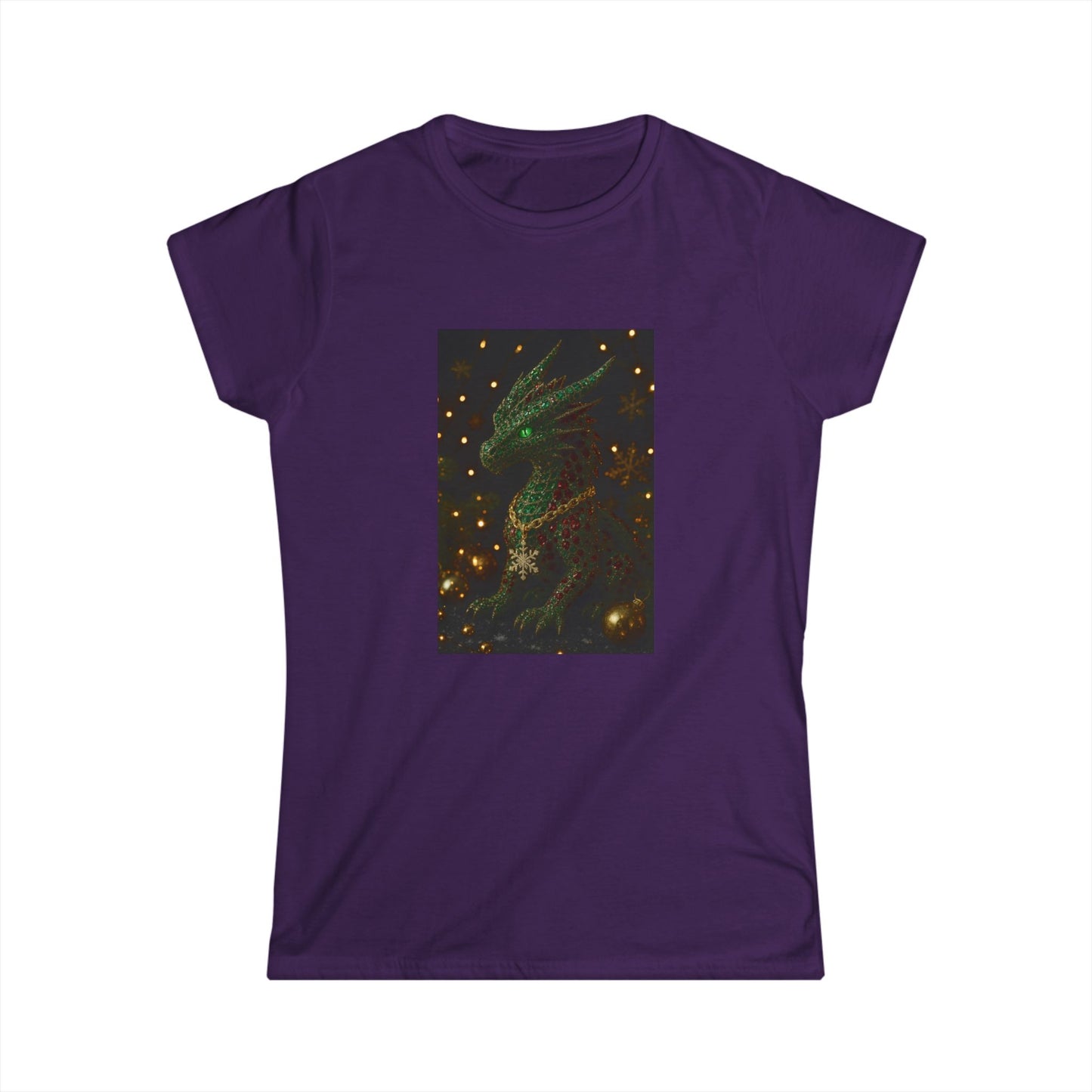 Christmas Women’s Tee — Emerald Dragon & Stars Graphic Shirt