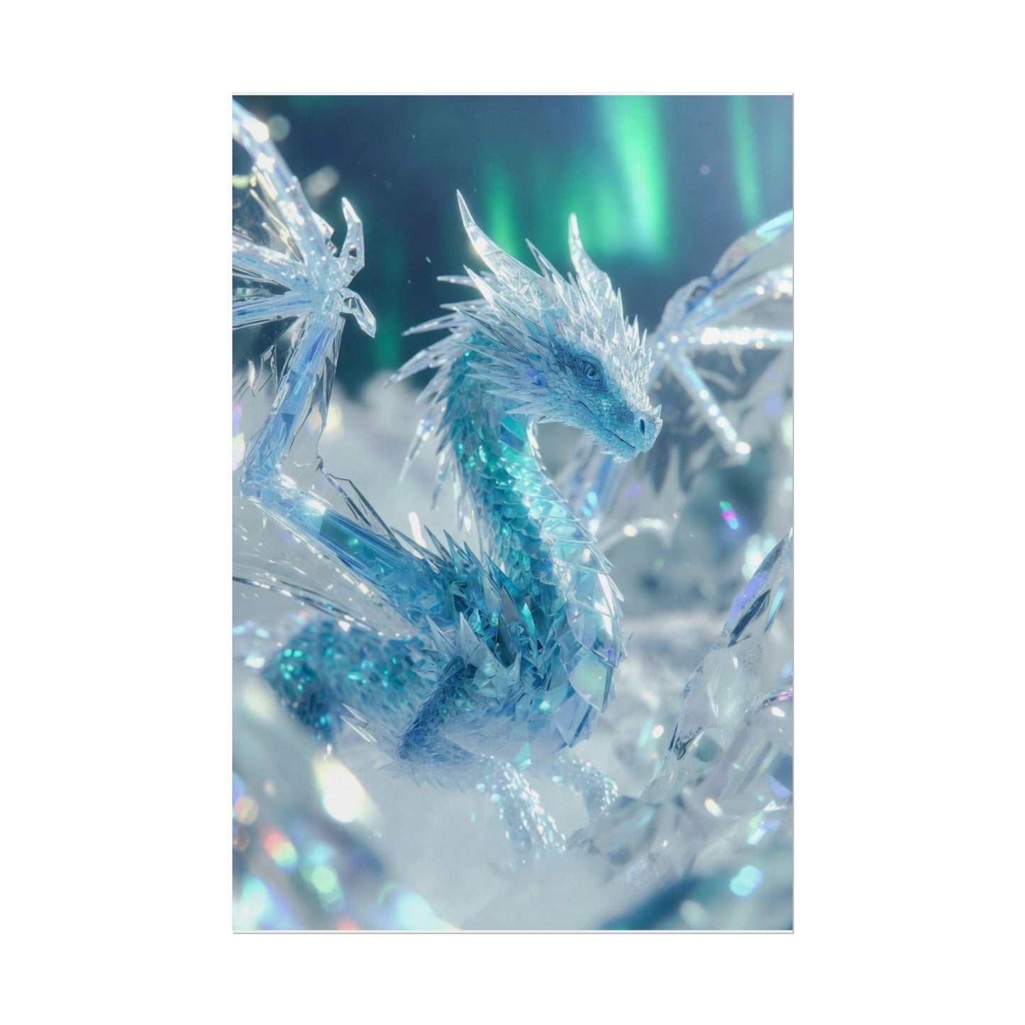Ice Crystal Dragon Poster — Fantasy Aurora Wall Art (Rolled Poster)