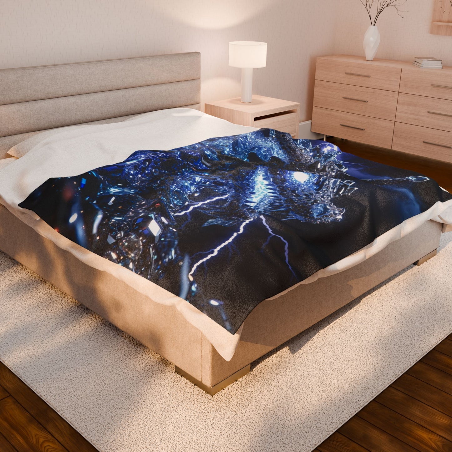 Dragon Lightning Velveteen Plush Blanket — Blue Crystal Dragon Throw for Fantasy Fans