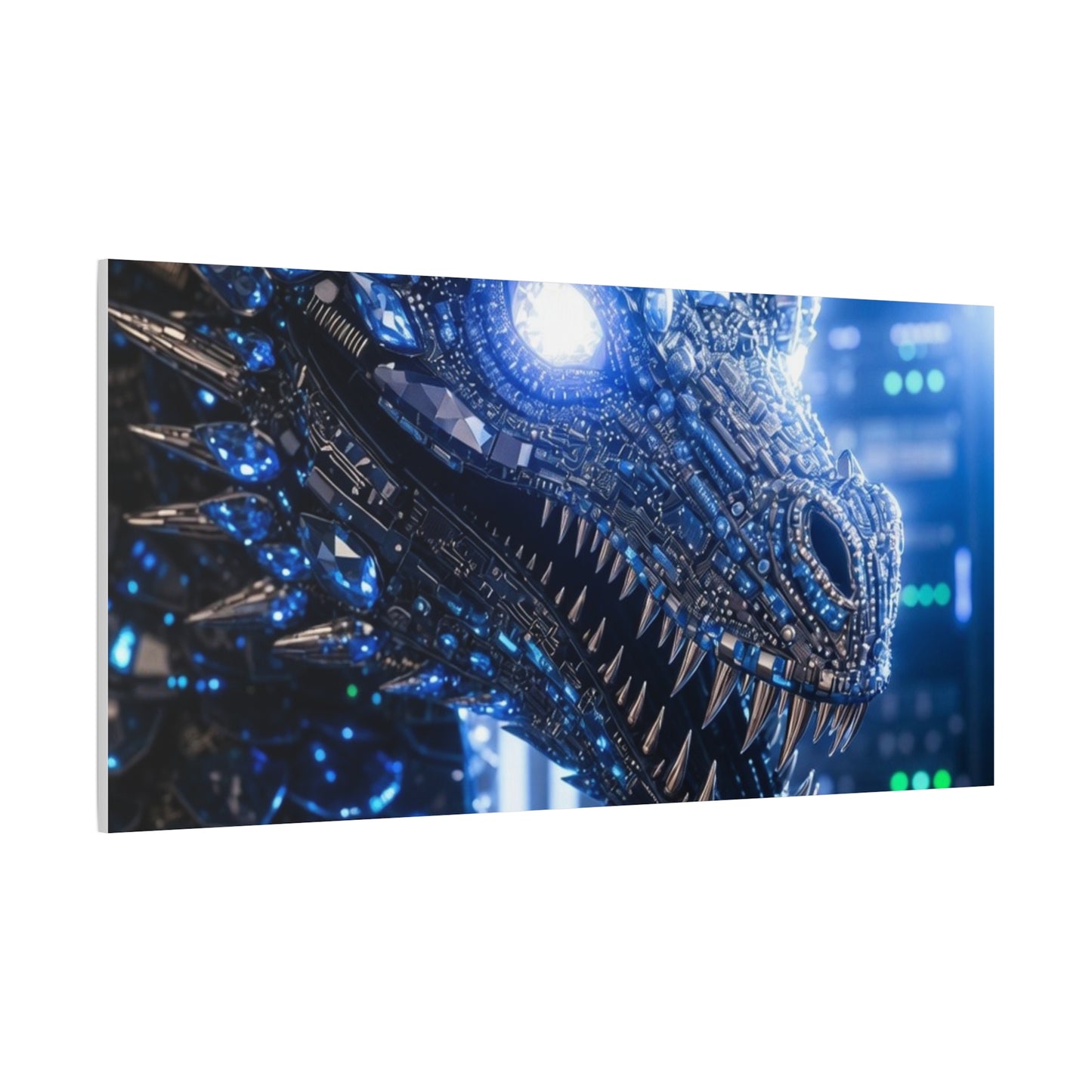 Cyber Dragon Canvas Print — Futuristic Metallic Dragon Wall Art
