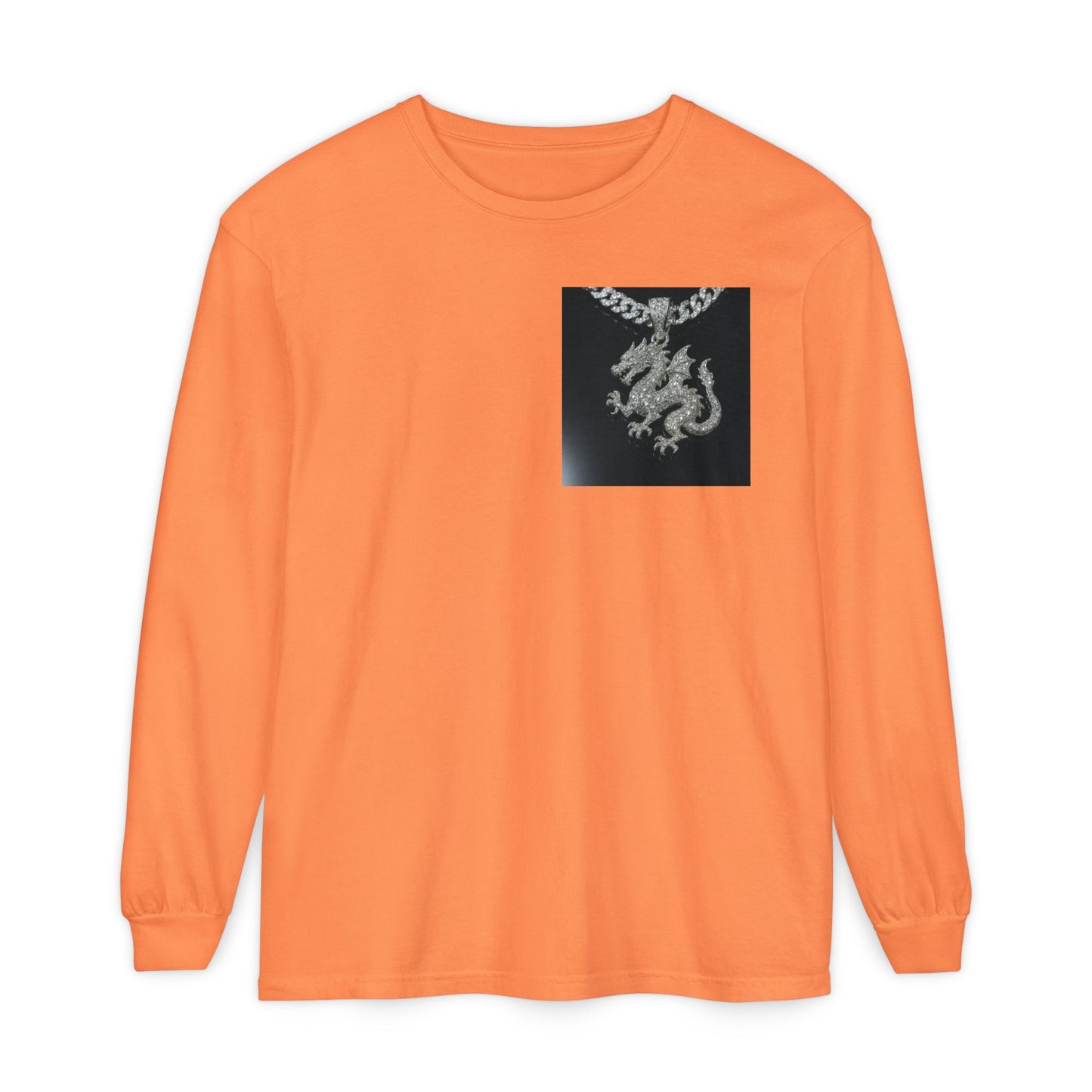Dragon Pendant Long Sleeve T‑Shirt — Gothic Silver Chain Graphic