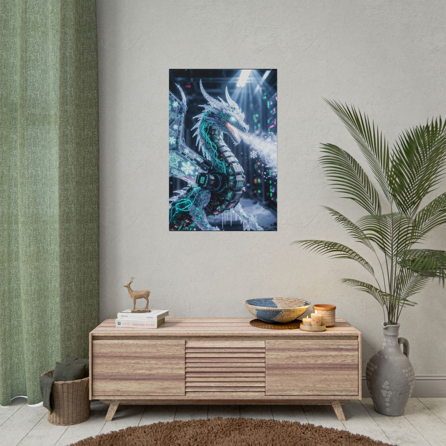 Rolled Poster — Cyber Ice Dragon Fantasy Art Print
