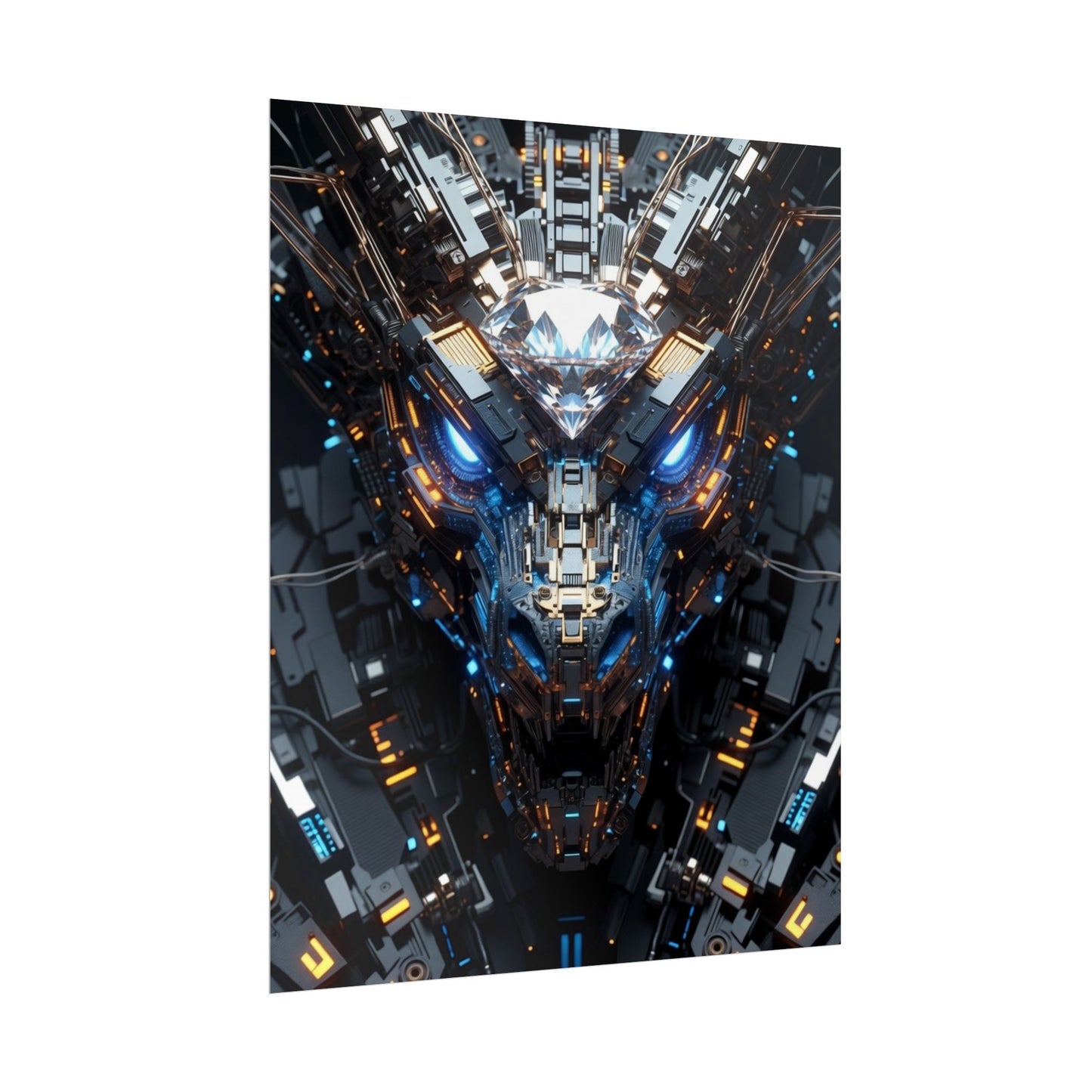 Futuristic Mech Dragon Poster – Cybernetic Robot Art Print