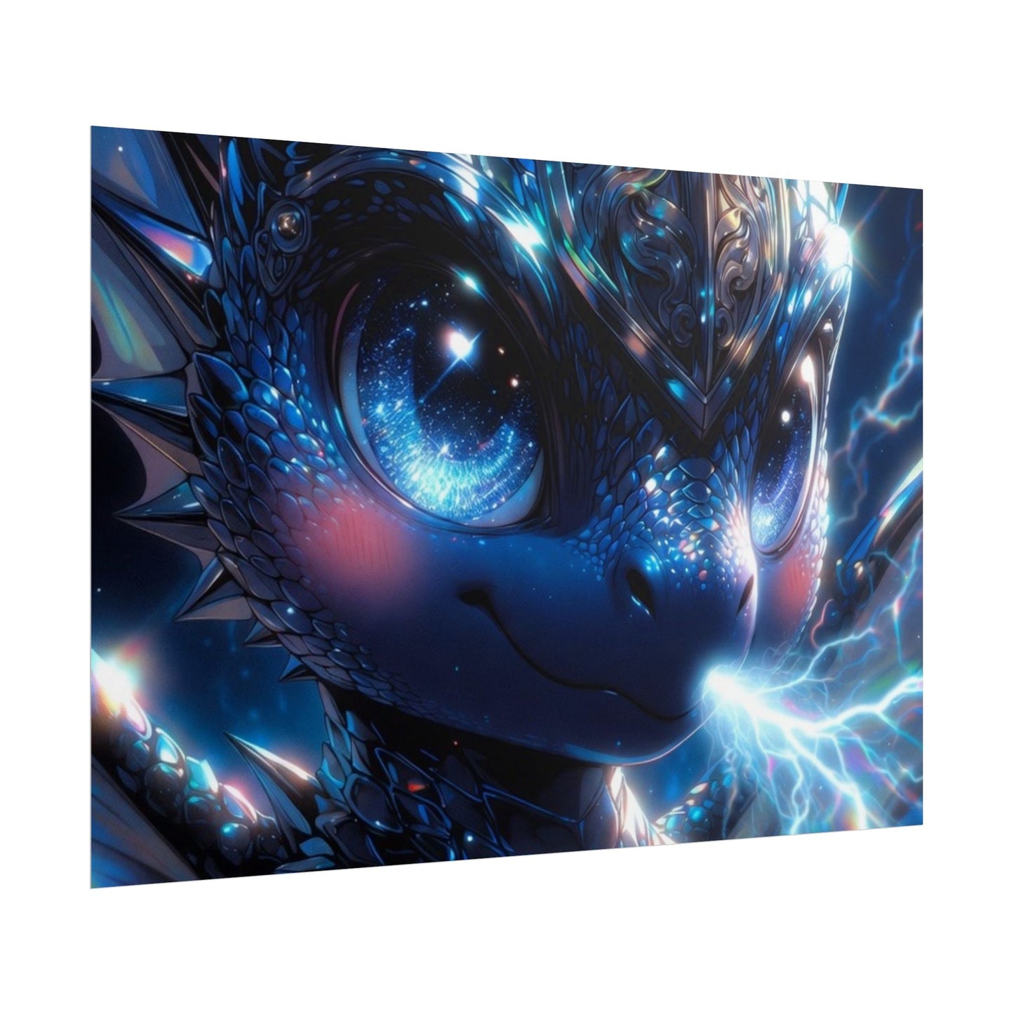 Shiny Blue Dragon Rolled Poster — Cute Electric Fantasy Wall Art