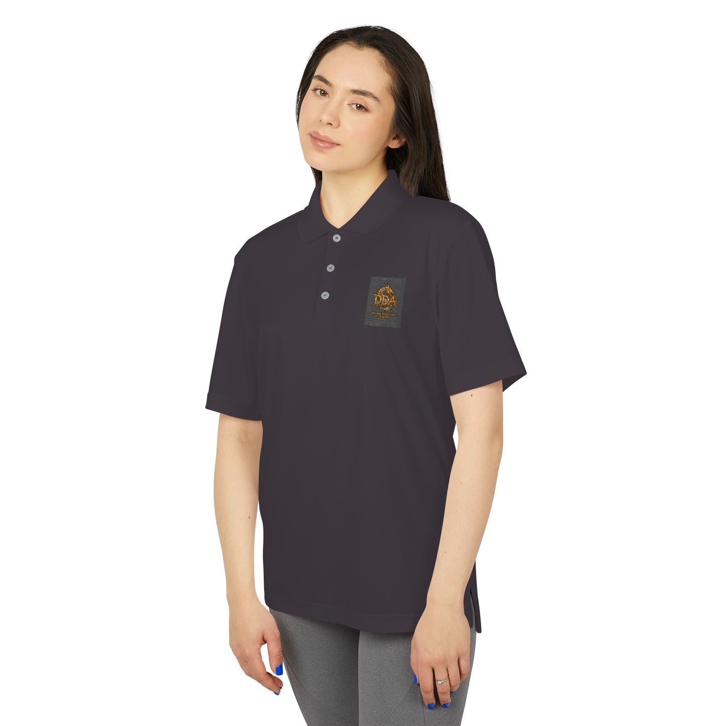 Adidas Performance Polo — Gold Crest Patch Chest Logo