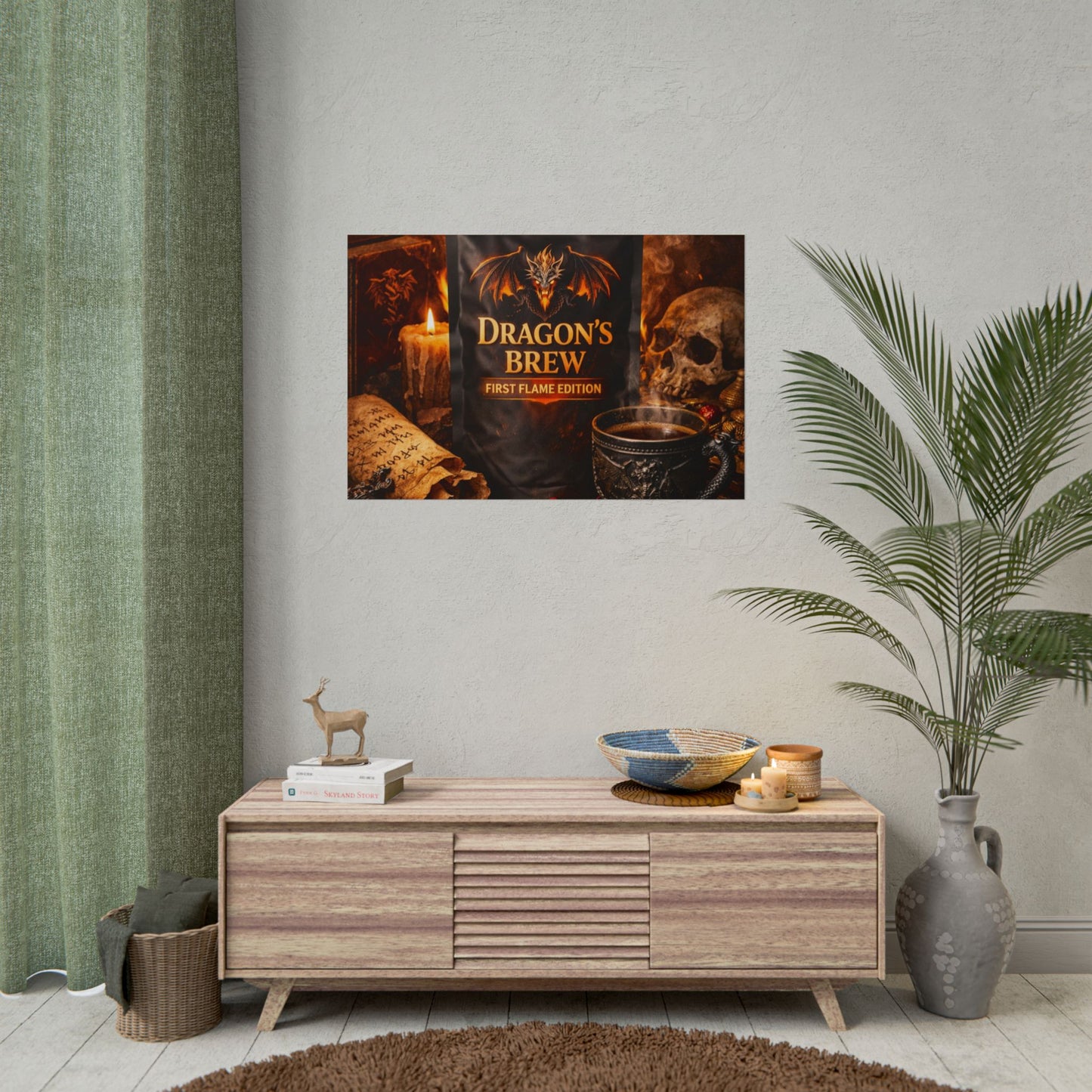 Rolled Poster — "Dragon's Brew: First Flame Edition" Fantasy Coffee Art Print