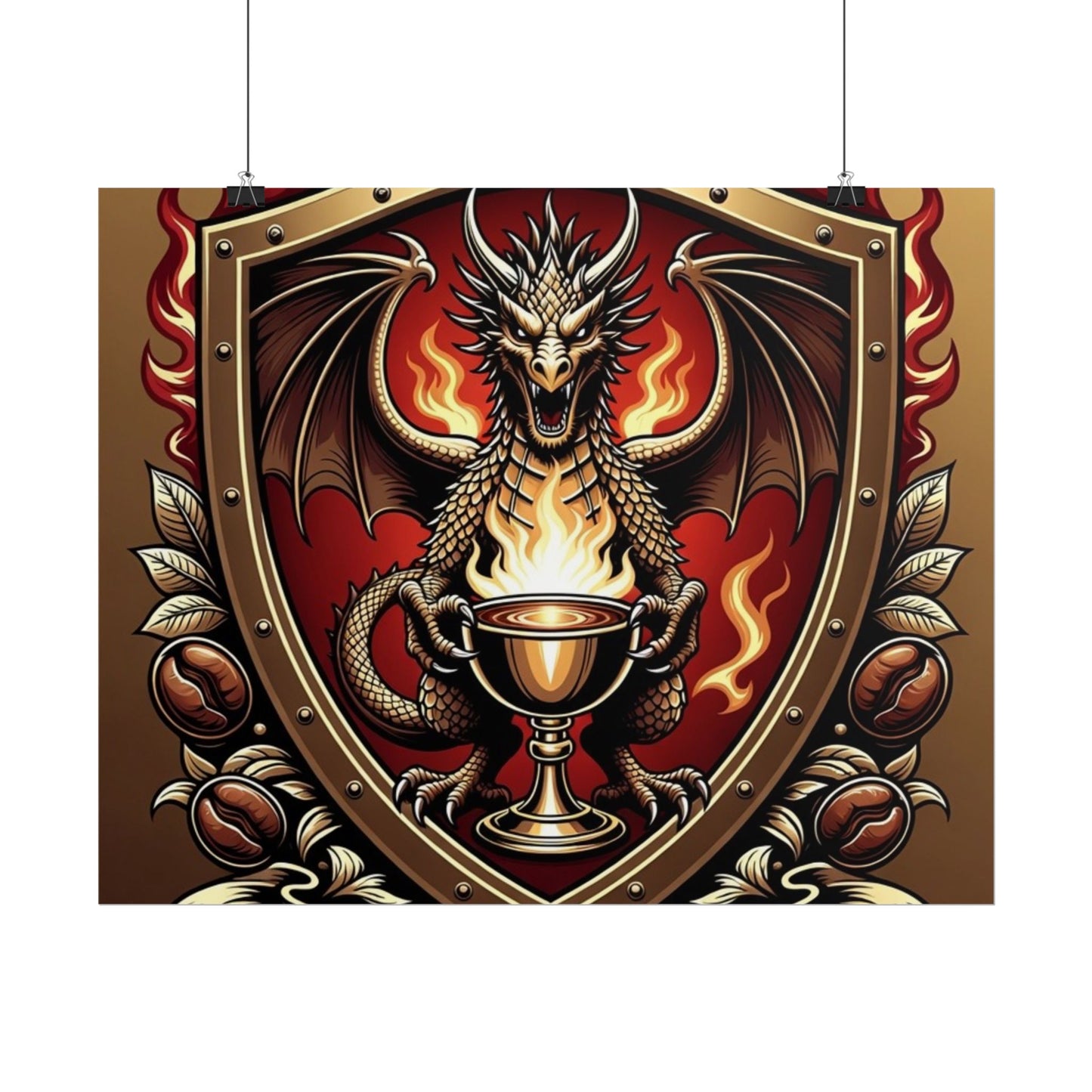 Dragon's Brew Poster — Fantasy Dragon Shield Artwork Rolled Poster