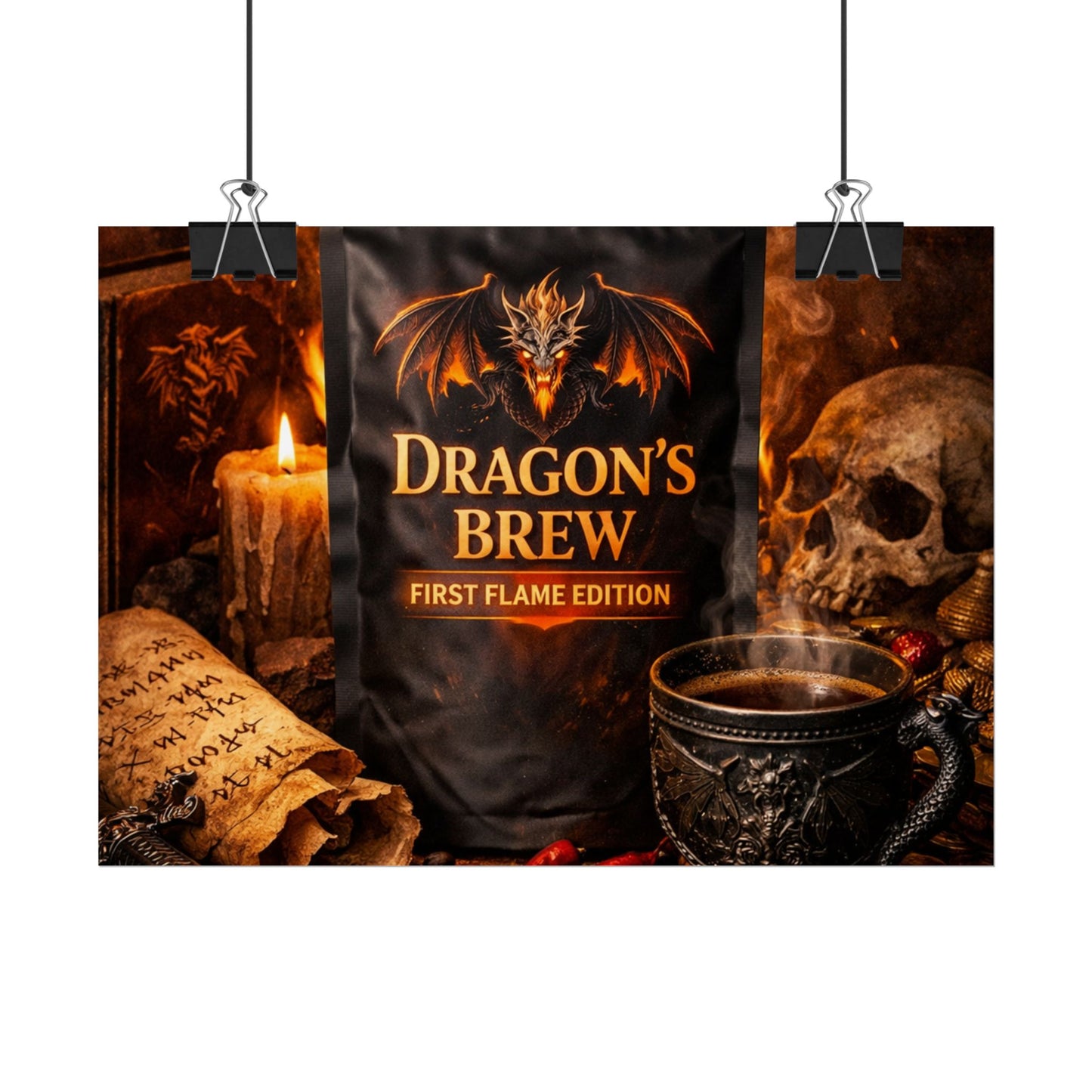 Rolled Poster — "Dragon's Brew: First Flame Edition" Fantasy Coffee Art Print