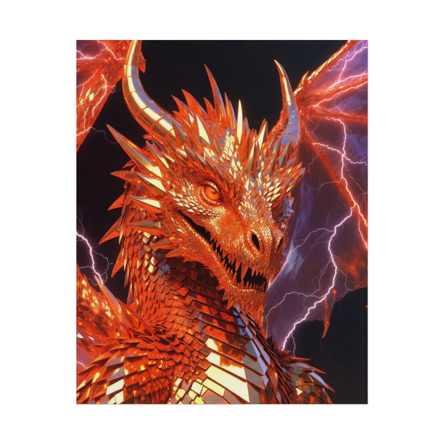 Orange Lightning Dragon Poster — Fantasy Wall Art for Gamers & Fans