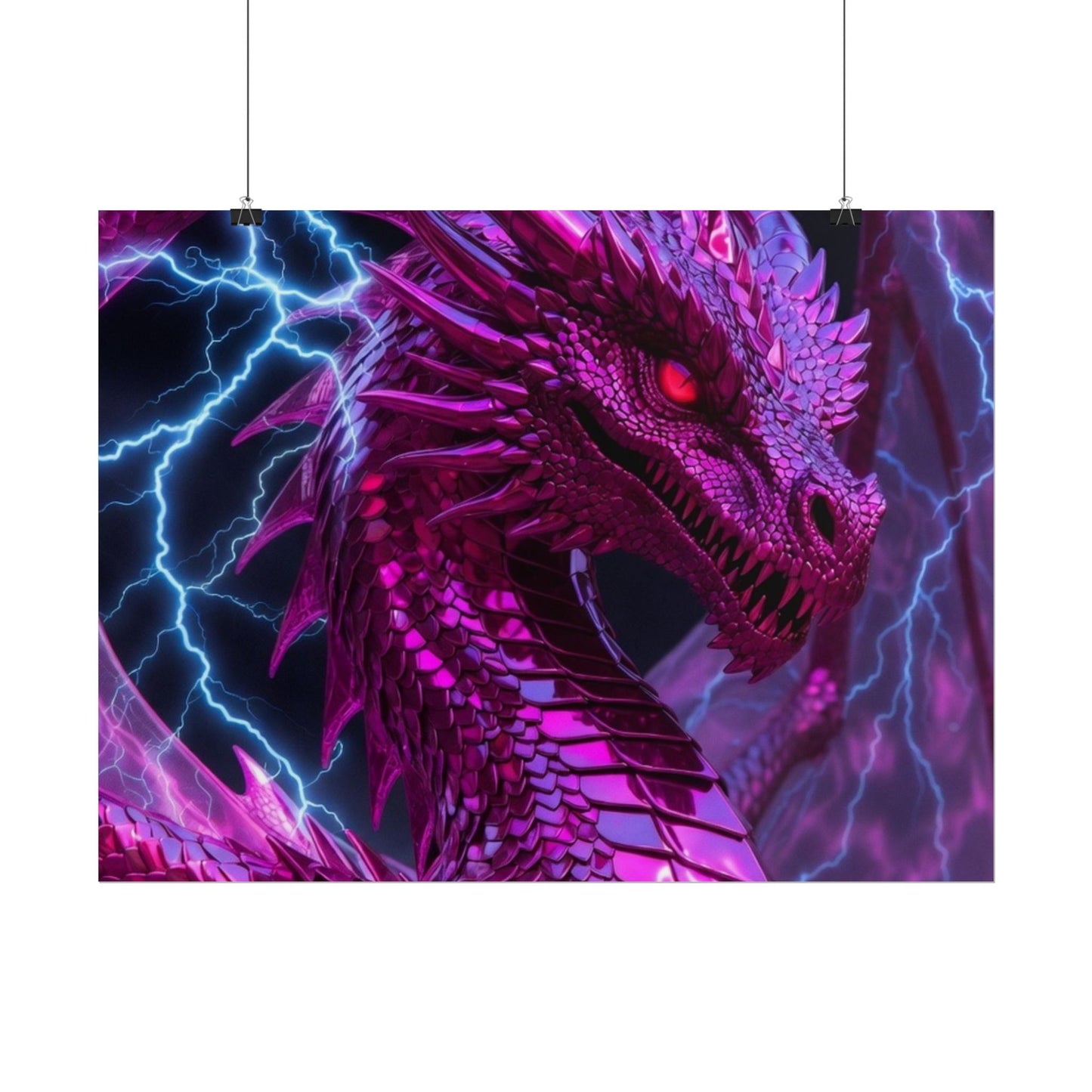 Pink Electric Dragon Poster — Fantasy Wall Art Rolled Poster