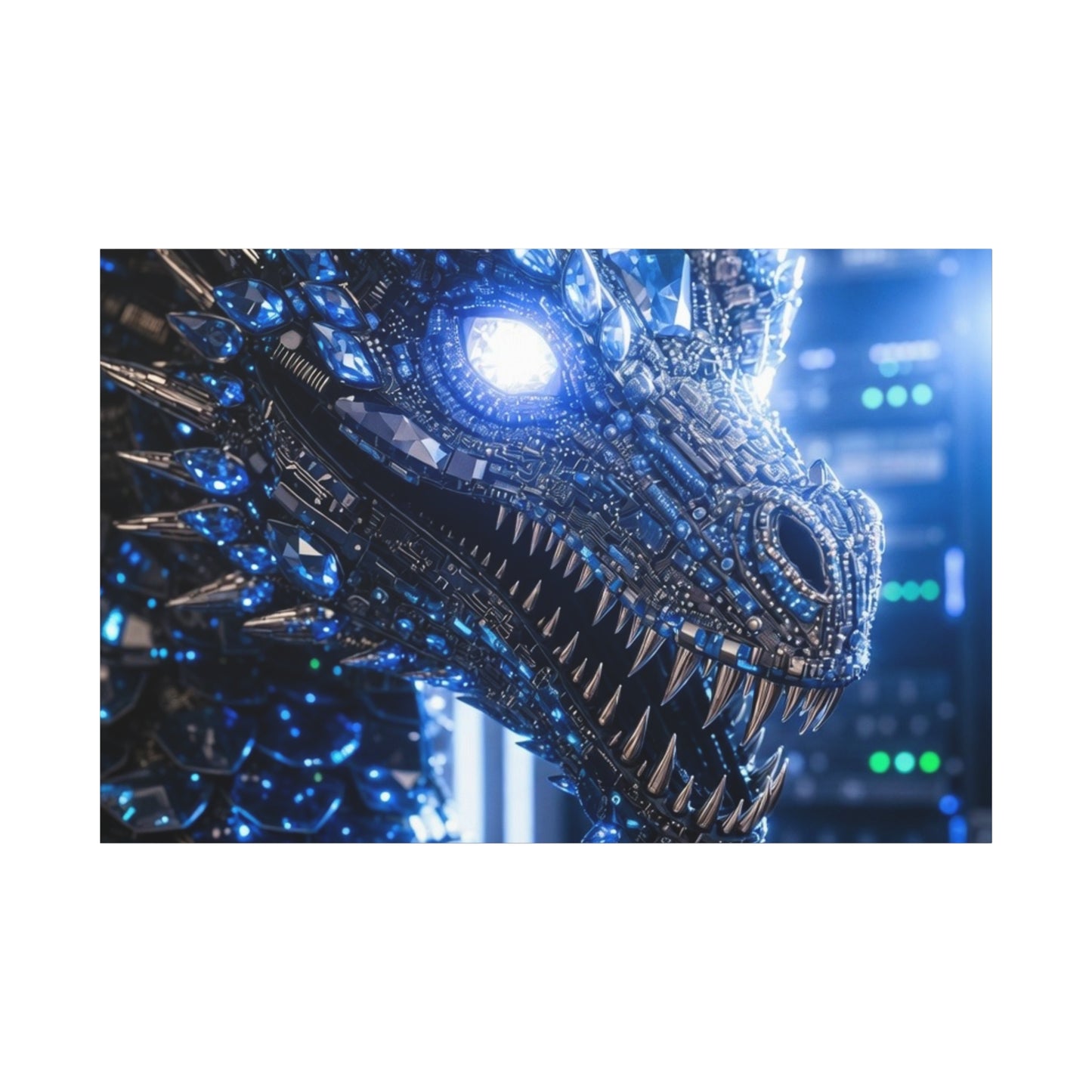 Cyber Dragon Canvas Print — Futuristic Metallic Dragon Wall Art