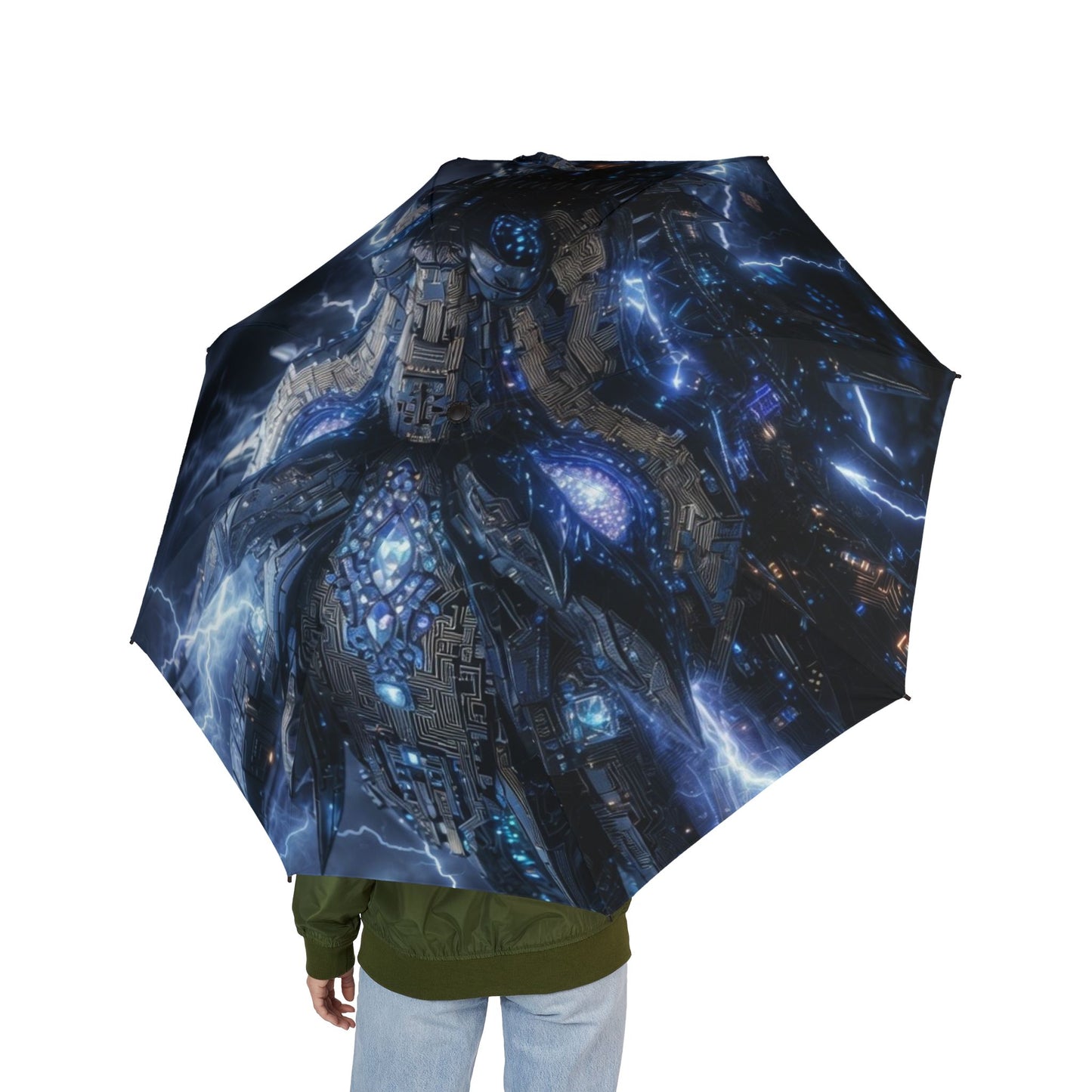 Foldable Umbrella - Storm Dragon Lightning Print Semi-Automatic Travel Umbrella