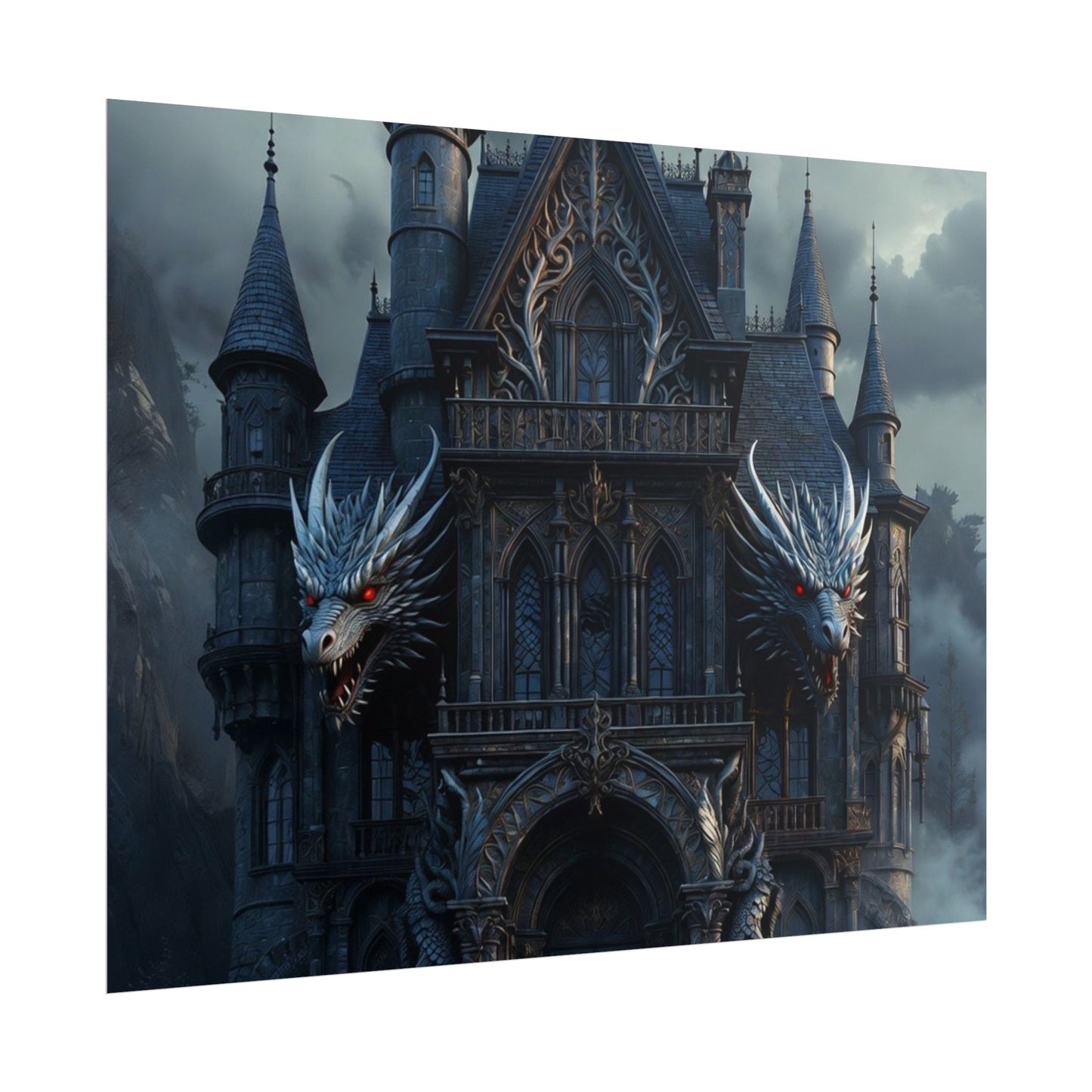Gothic Dragon Castle Rolled Poster — Dark Fantasy Wall Art
