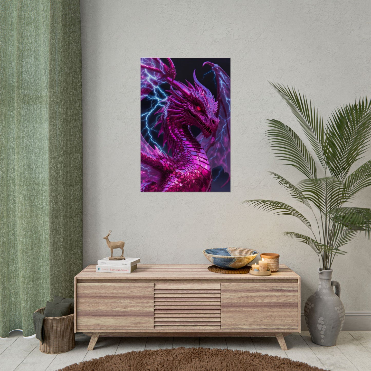 Pink Electric Dragon Poster — Fantasy Wall Art Rolled Poster
