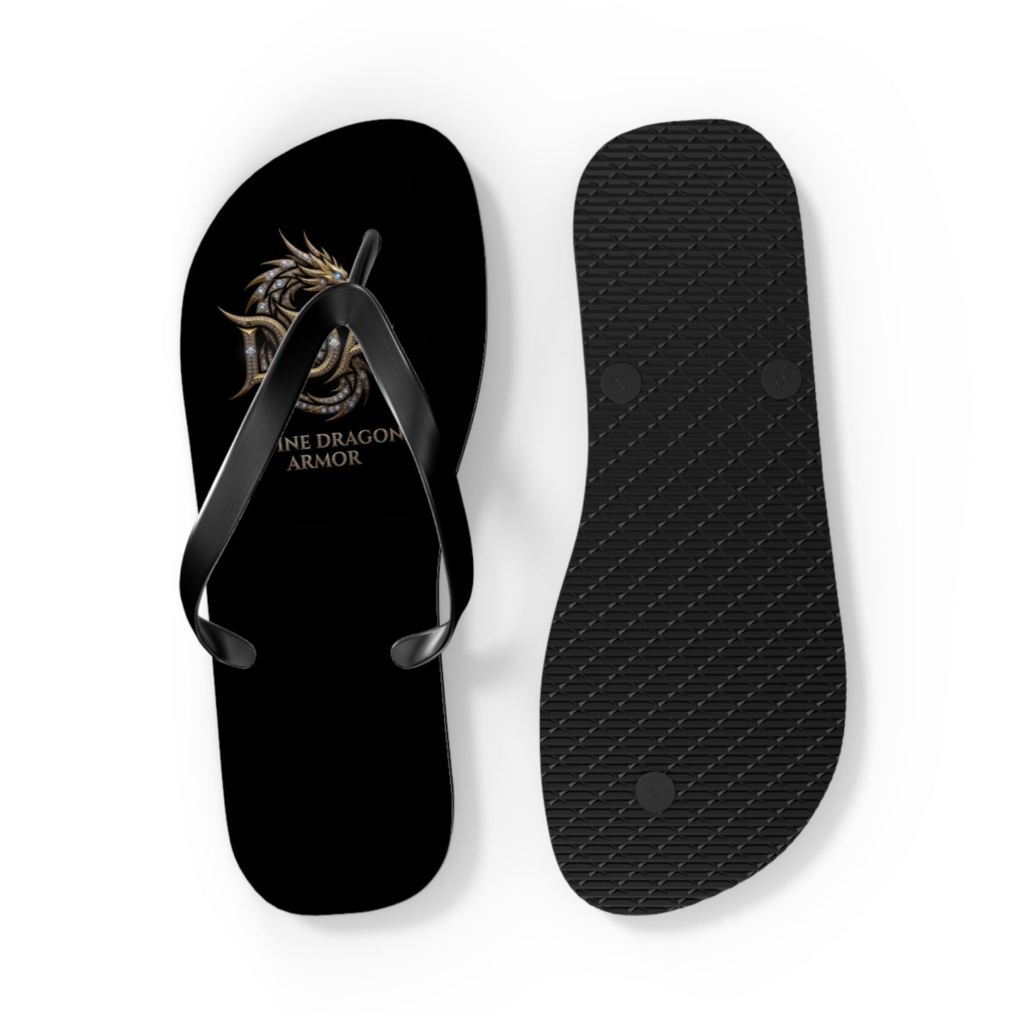 Dragon Armor Flip Flops – Black Fantasy Shield Beach Sandals